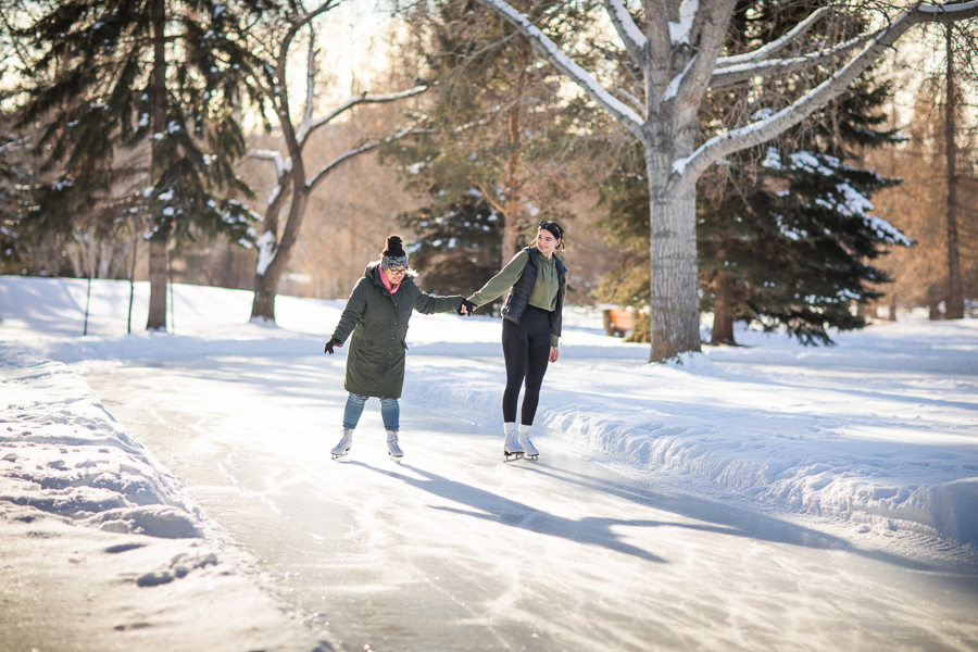 Students skating in winter