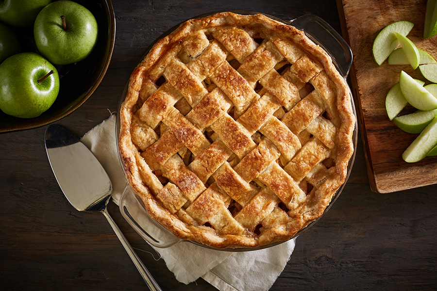 apple pie with criss-cross crust topping