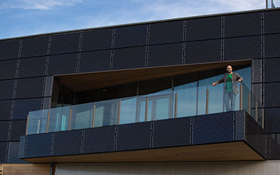 Clifton Lofthaug at Edmonton's Mosaic Centre, the net-zero office building for which he designed and installed at 213-kW solar power system.