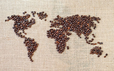 map of world in coffee beans