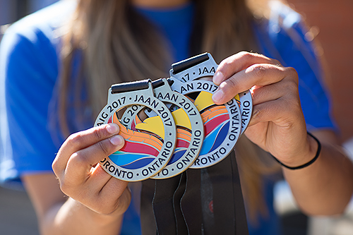 Davina McLeod's medals from the 2017 North American Indigenous Games in Toronto, Ontario, Canada