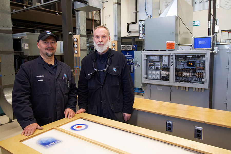 Duncan Albury and Richard Pelletier, NAIT Refrigeration and Air Conditioning Mechanic lab techs