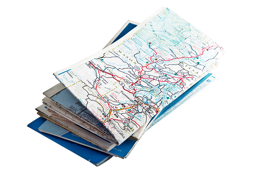folded paper road maps