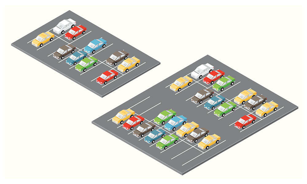 two illustrated parking lots
