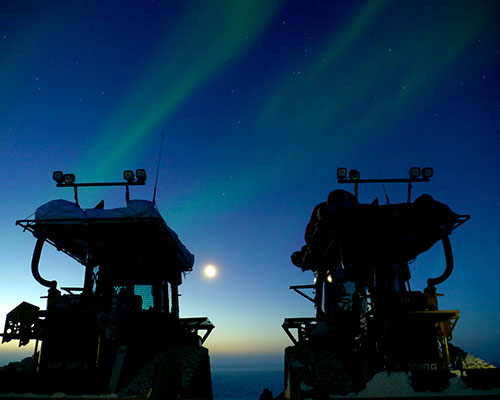 A view of the southern lights in Antarctica