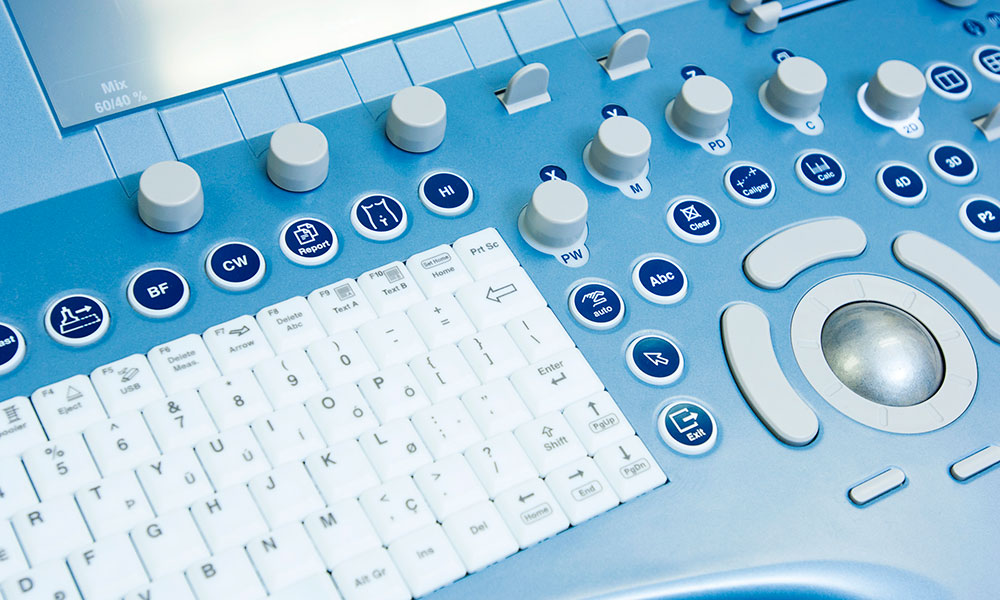 ultrasound machine control panel, buttons and knobs