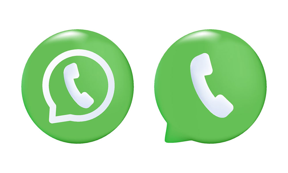 green icons for Whats App and Phone on white background