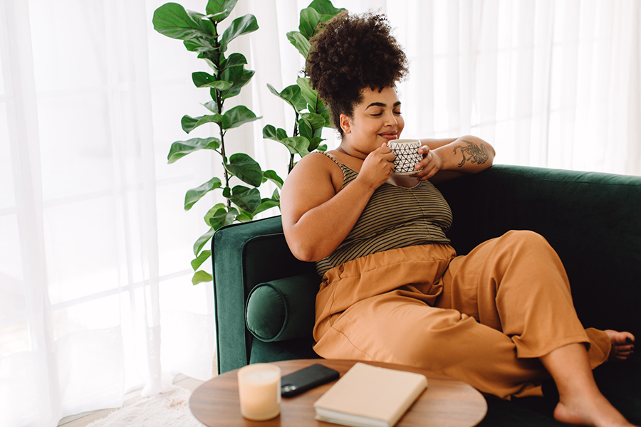 woman relaxing with coffee mug
